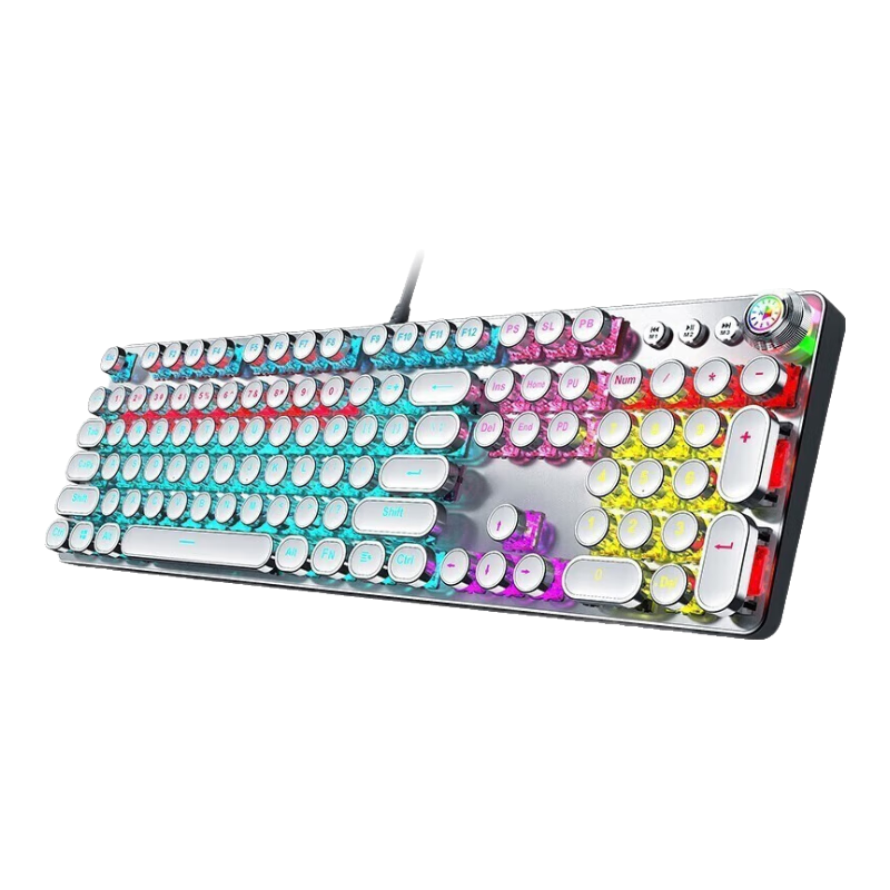 EWEADN TK100 Punk Mechanical Keyboard And Mouse Set for E-Sports Gaming, Wired Computer Laptop Office Retro Peripherals Multifunctional Knob 104 Keys Black Mixed Light Black Switch