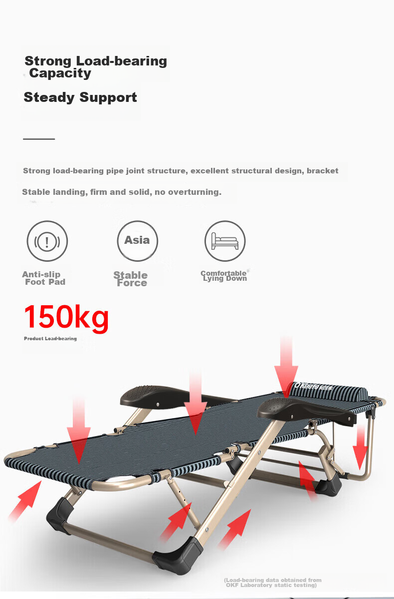 OKeefe Folding Bed Lounger, Office Nap Chair, Single Bed, Siesta Chair, Nap Bed, Accompanying Care Bed, with Reinforced Support Rod 15