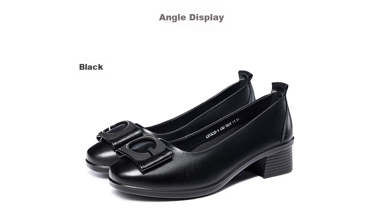 LAORENTOU Women's Single Shoes, Fashionable Professional Chunky Heel, Shallow Mouth Buckle Decoration, Mid-Heel Commuter Work Shoes, LB13235, Black, Size 35 14