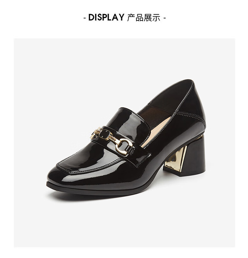 DAPHNE Women's Formal Leather Shoes, British Style Chunky Heel High Heels for Work, Business Commute Loafers, Black Size 34 21