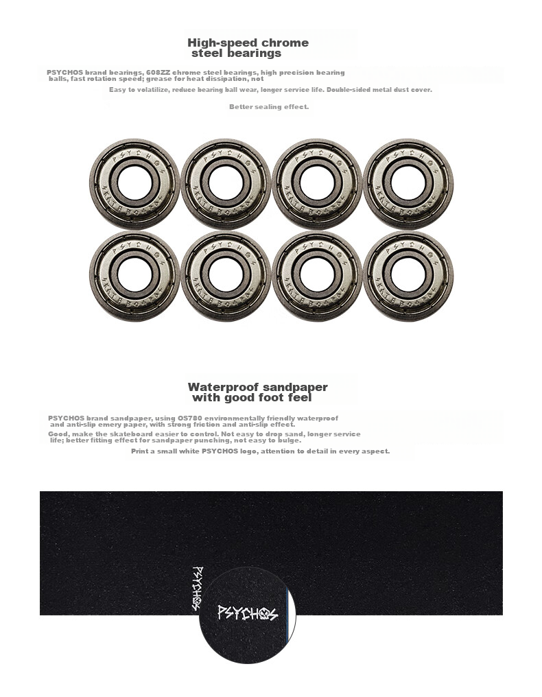 Psychos Boiling Point Skateboard Kids Teens Boys Girls Double Kickboard Beginner Professional Street Board Mengqixing 7