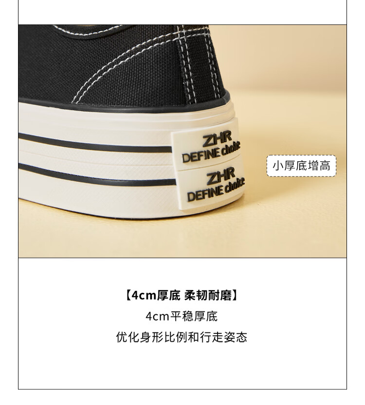 ZHR Canvas Shoes for Women, Round Toe Lace-Up Platform Sneakers, Simple Versatile Casual Shoes, CS33 Black, Size 36 6
