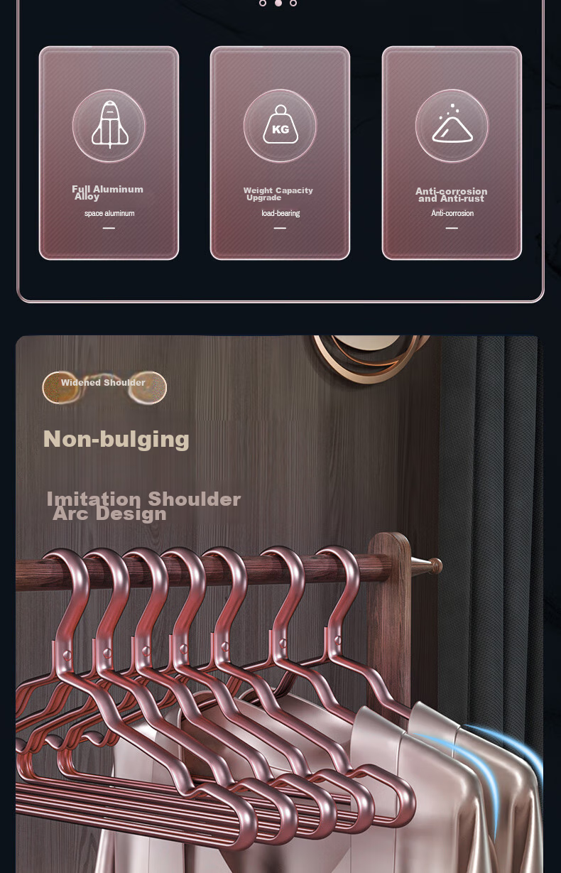 MENGTING Aluminum Alloy Hangers, Household Rust-Resistant Neck Protection Seamless Hangers, Rose Gold, Pack of 10 2