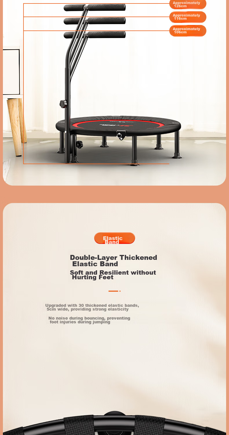 YIJIAN Trampoline for Home Indoor Use, Foldable Spring Training Trampoline, Gym Jumping Bed, Exercise Weight Loss Fitness Trampoline with Handrails 12