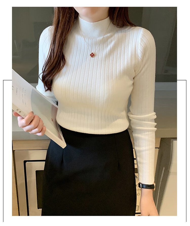 GRACEWELL Women's Knit Sweater Autumn Winter Elegant Half Turtleneck 2025 New Slim Fit Basic T-Shirt Top 6