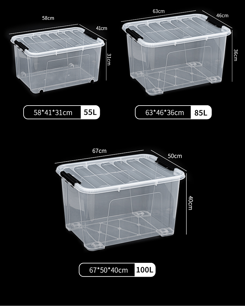 JEKO&JEKO Transparent Clothing Storage Box, Large Toy Organizer Box, Moving Box, Packing Box, Quilt Storage Box, 55L, Set of 3 7