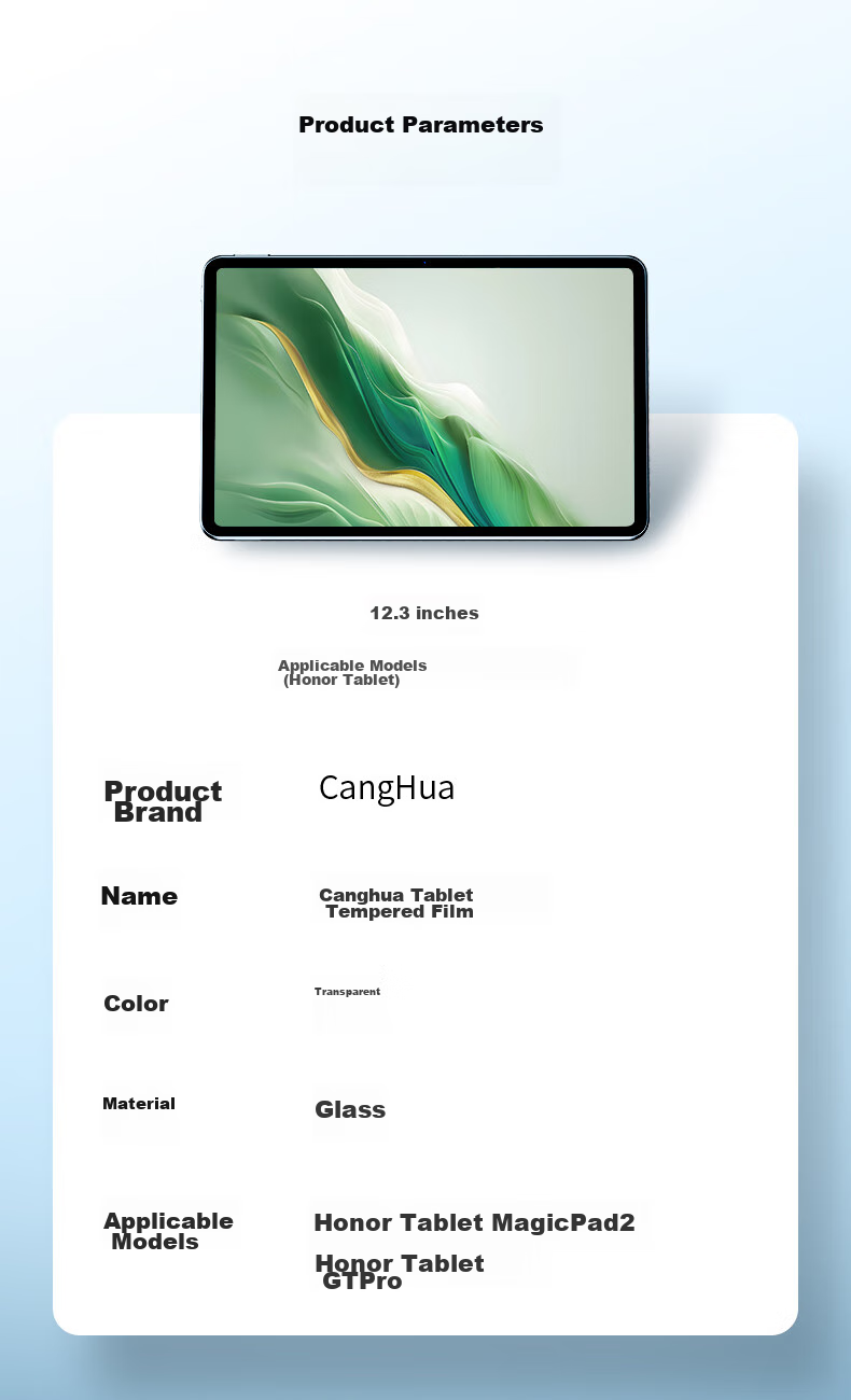 Canghua Tempered Glass Screen Protector for Honor MagicPad 3 Pro 12.3, Tempered Glass Film for Honor Tablet MagicPad 2/GT Pro 12.1 Inch, Protective Film, High Definition Screen Protector 13