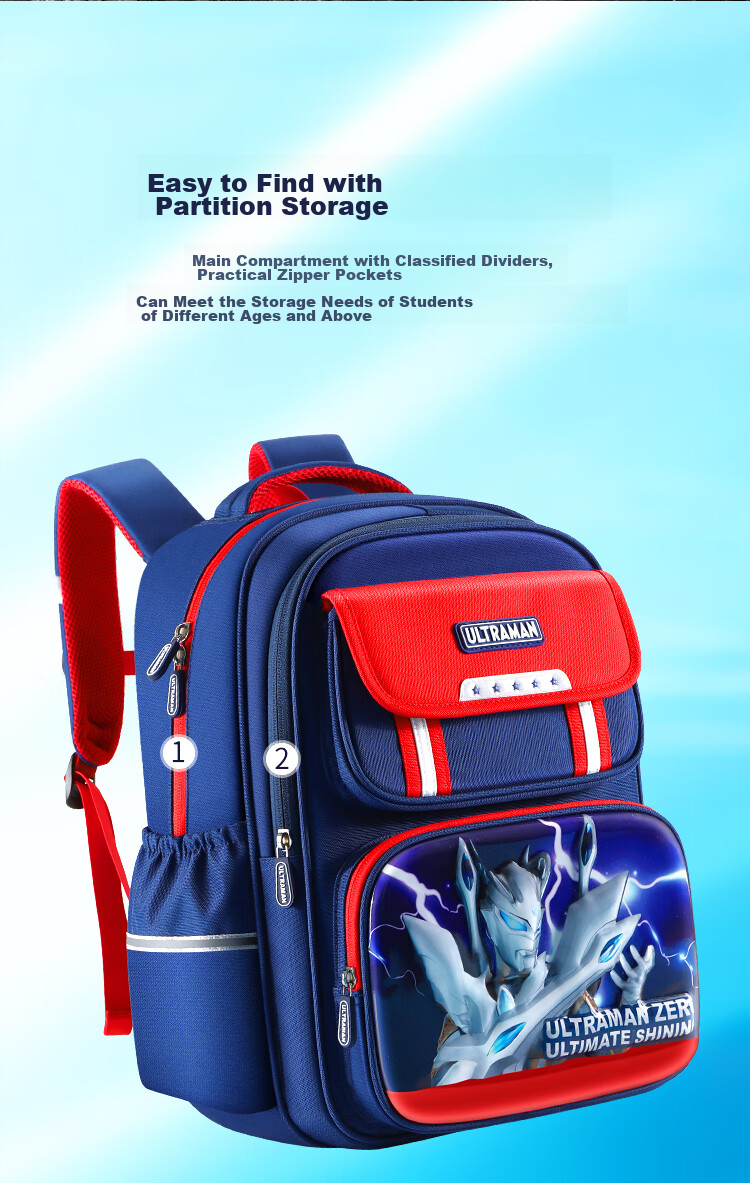 Ultraman Backpack for Boys, Xieruo Elementary School Grades 2-6 Children's Lightweight Reduced-Load Double Shoulder Bag 80079 Burgundy 7