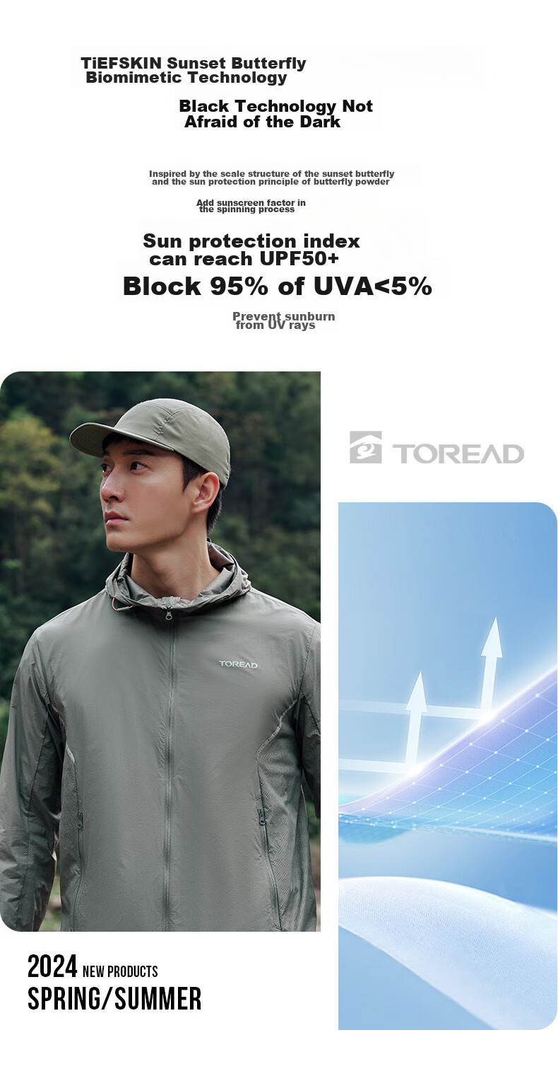 TOREAD Sun Protection Jacket for Men, Outdoor Water-Repellent UV-Resistant Skin Coat, Lightweight Breathable Sun Protection Clothing TAZZCM81305 4