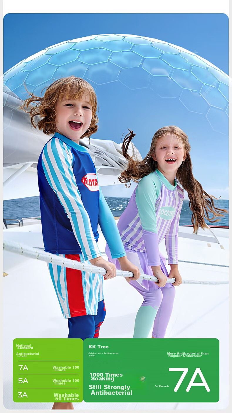 Kocotree Children's Swimwear, Girls' Two-Piece Swimsuit, Class A Boys' And Girls' Long-Sleeve Sun Protection Swimwear for Older Childre 17