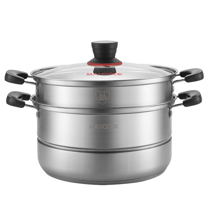MAXCOOK Stainless Steel Steamer Pot, 28cm Two-Layer Steaming Pot And Soup Pot with Double Bottom Temperature Sensing Design, Compatible with Gas And Induction Cooktops MCZ903