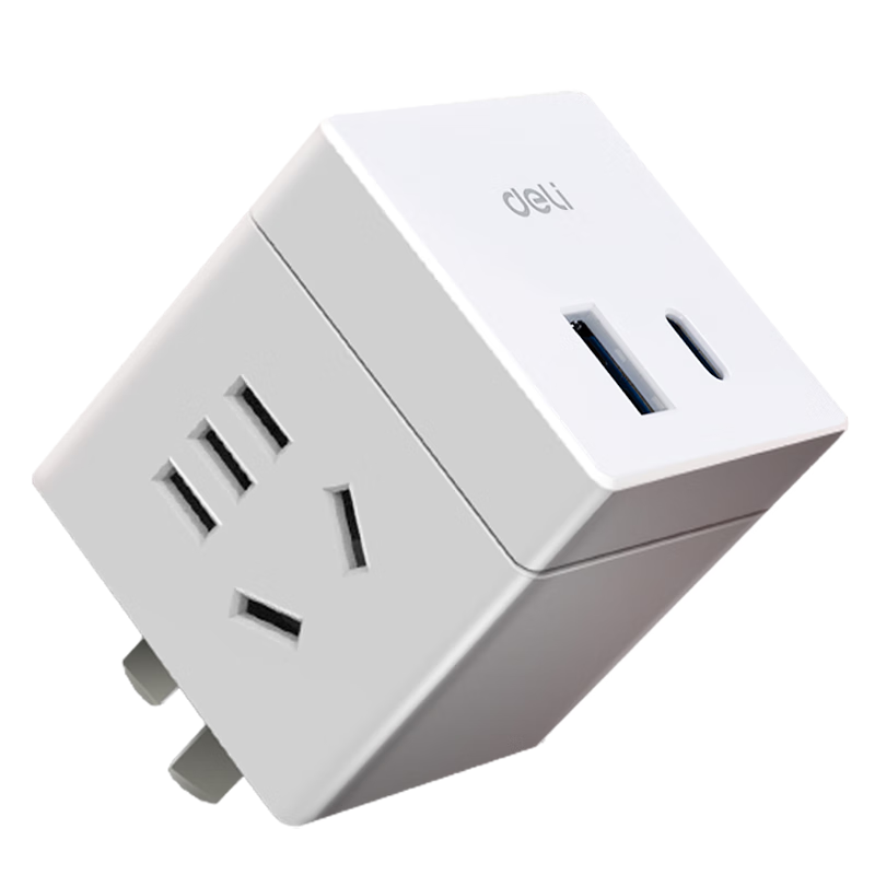 Deli 300W Fast Charging Cube Power Strip Travel Adapter Extension Cord 2 Outlets + Type-C Port + USB Port Wireless Cube 33938