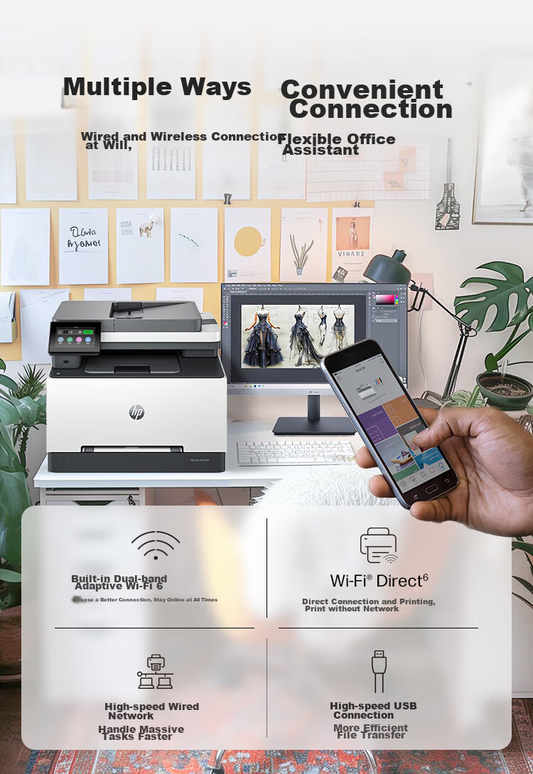 HP 3388sdw Color Laser Wireless Duplex Multifunction Printer, Home Duplex Printing, Continuous Copying And Scanning All-In Printer, Office Printer, One-Year On-Site Service 6