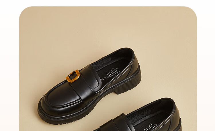 Dusto Black Thick-Soled Leather Shoes for Women, 2026 New Spring Slip-On Commuter Shoes, Soft-Soled British Loafers 3