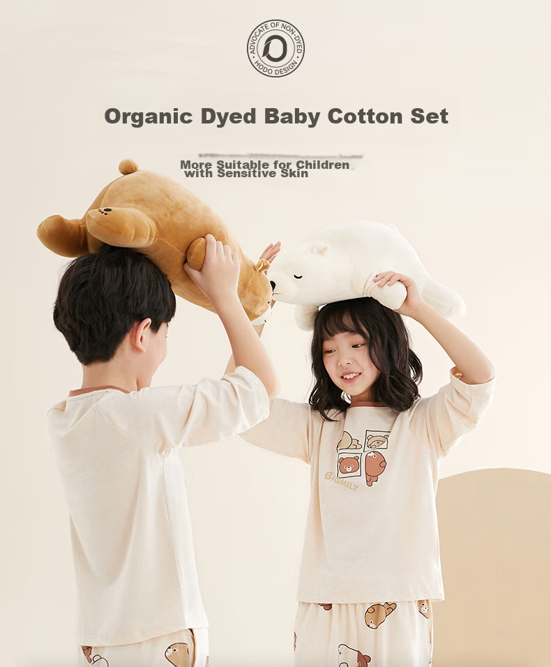 Hodo Children's Pajamas, Boys And Girls Natural Organic Cotton Loungewear, Spring And Summer Children's Clothing Two-Piece Set C3007 130 2