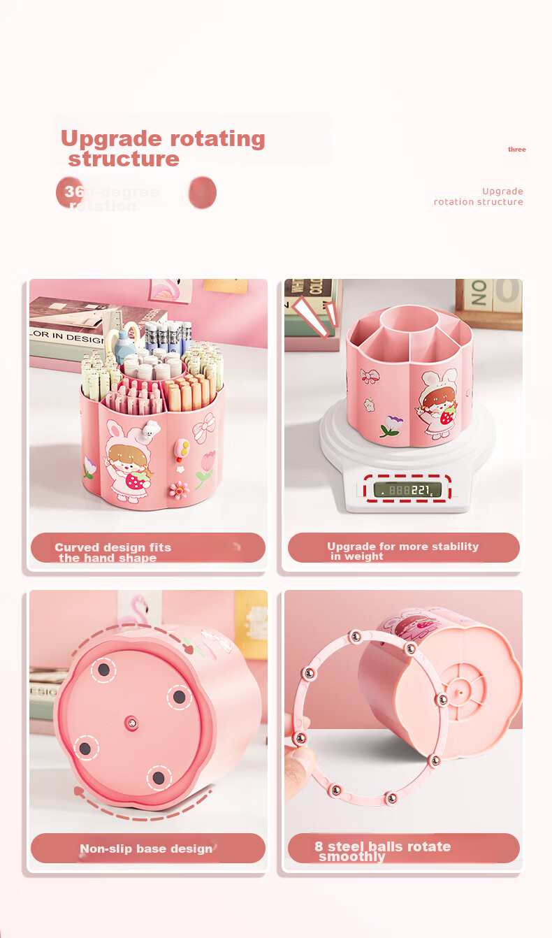 Jinzhi Pink 360-Degree Rotating Pen Holder, Large Capacity Storage Box, Essential for Students And Children Back to School, Cute Multifunctional Pen Organizer, Office Desk Decoration, Storage Container for Cosmetics 5