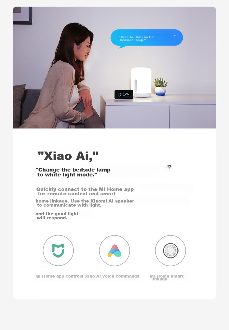 Mijia Bedside Lamp 2 Smart Desk Lamp Bedroom Colorful Soft Light Night Light Creative Gift Lighting Touch-Controlled Voice-Adjustable Dimming 7