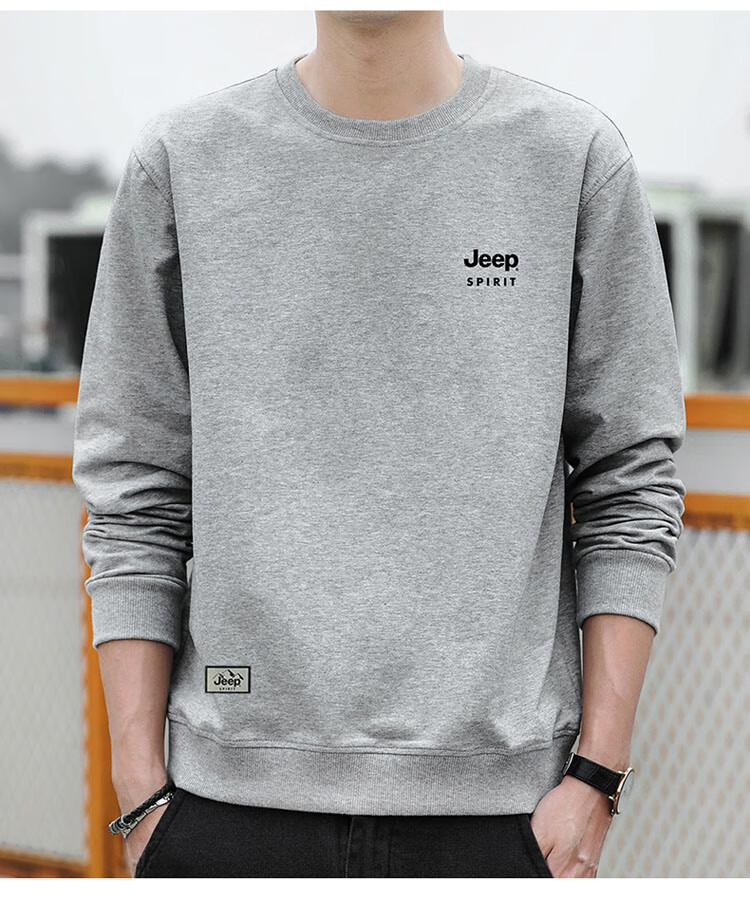 JEEP SPIRIT Men's Autumn Winter Korean Style Crew Neck Loose Fit Long Sleeve Fleece-Lined Black Sweatshirt XL 5