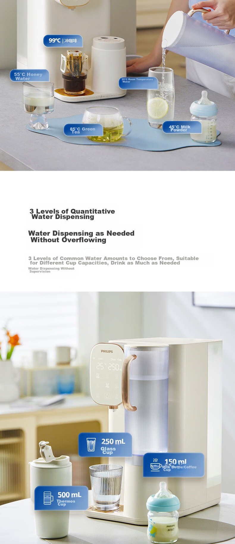 PHILIPS Water Purifier, Desktop No-Installation Instant Hot Drinking Water Machine, Integrated Heating And Drinking Water Purifier, RO Reverse Osmosis Strontium-Rich Mineral Water ADD8638/93 12