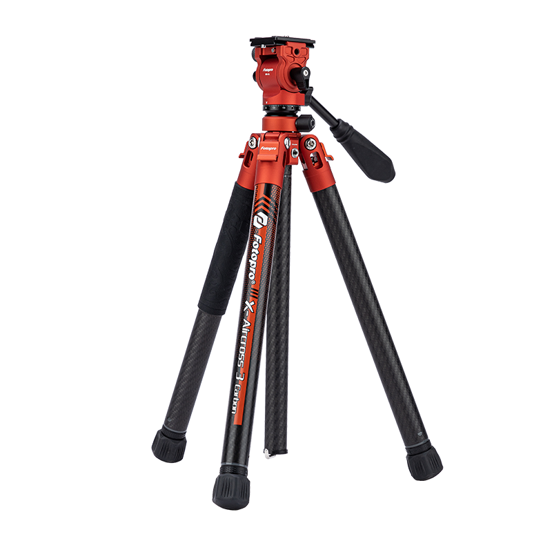 Fotopro Air 3 Lite VIDEO Hydraulic Head Carbon Fiber Camera Mirrorless Photography And Videography Tripod, Flame Orange, Weight/1KG, Phone Clamp