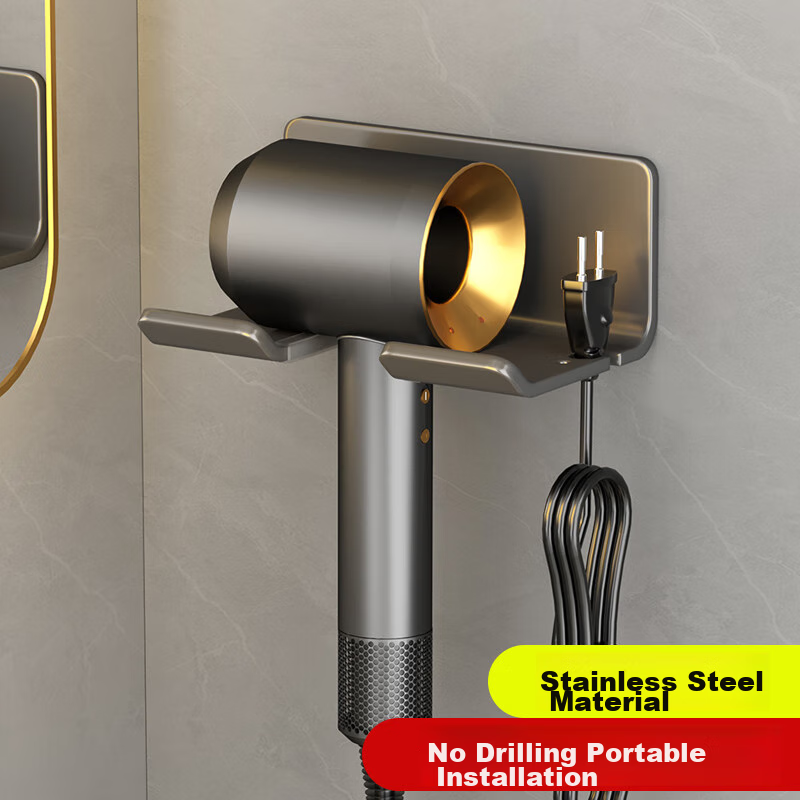 Huxiansen Hair Dryer Holder, No Drilling Required, Bathroom Storage Rack, Hair Dryer Hanger, Blow Dryer Stand, Bathroom Shelf