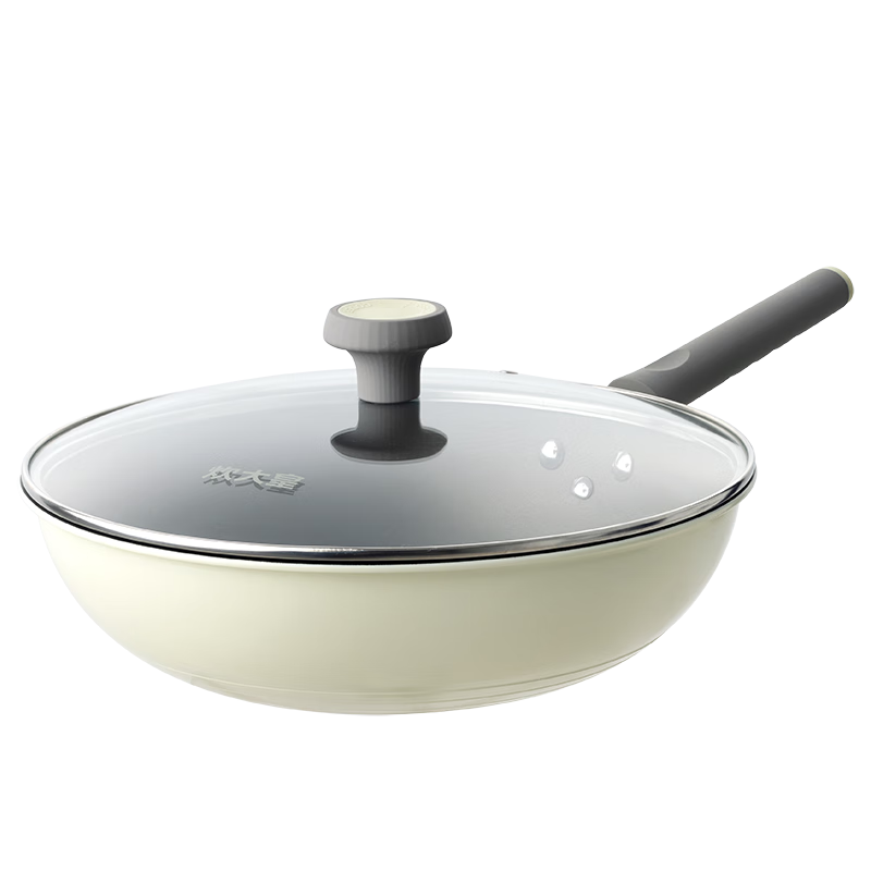 COOKER KING Non-Stick Wok, Easy to Clean, Low Smoke, Versatile Flat-Bottom Frying Pan for Stir-Frying, 32cm Compatible with Induction Cookers JK02CG