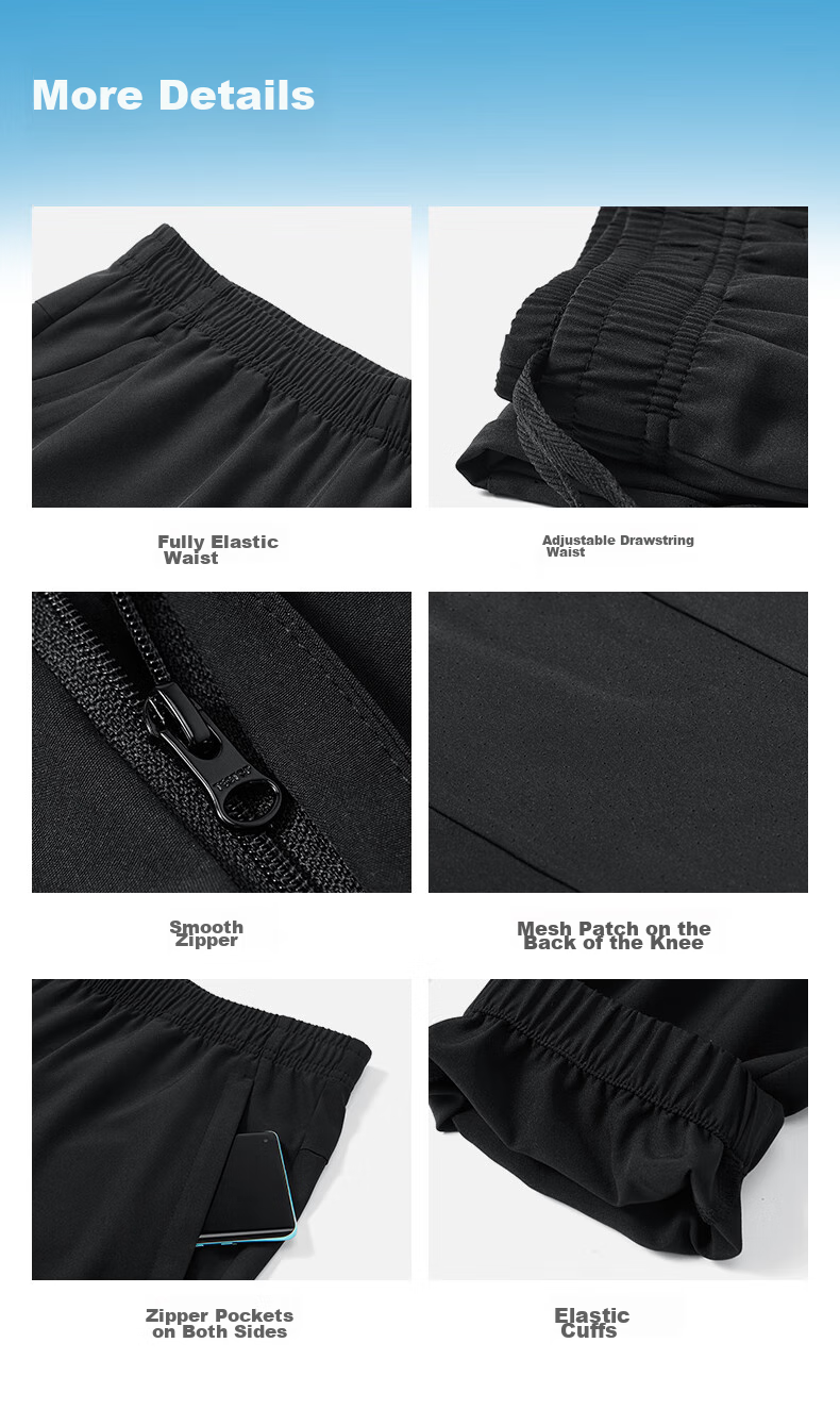 TECTOP Casual Pants, Men's Outdoor Solid Color Elastic Mesh Breathable Tapered Running Sports Pants 157, Men's Black S 18