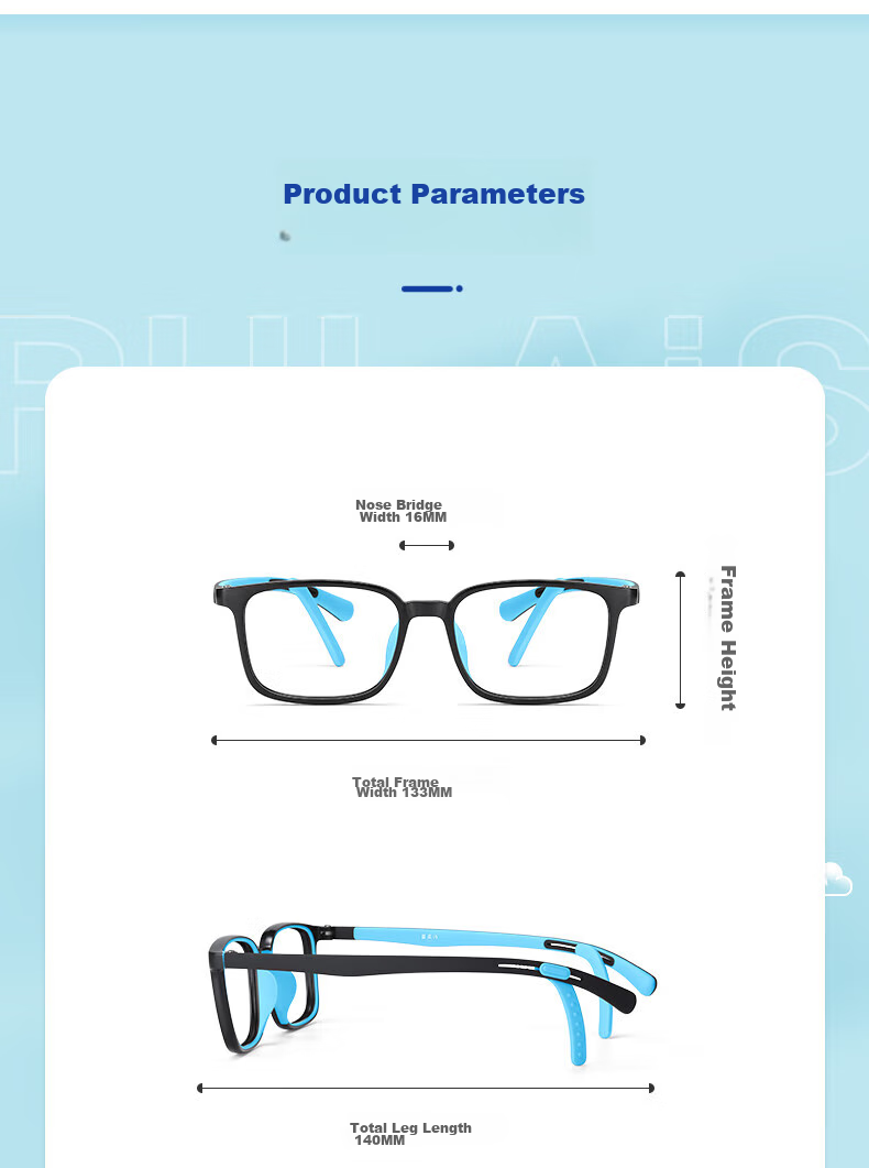 Pulais Children's Anti-Blue Light And Anti-Radiation Glasses, Unisex Frame for Boys And Girls, Black And Gray, 66132 15