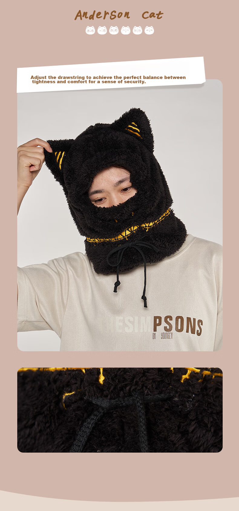Dayingbowuguan Anderson Cat Plush Neck Gaiter Mask Windproof Hood, Gift for Wome 6