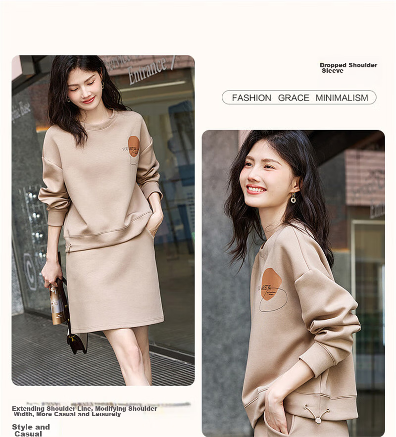 Dme [Quality Control Set] Spring And Autumn Commuter Round Neck Air Layer Top Printed Half Skirt Two-Piece Set for Wome 6