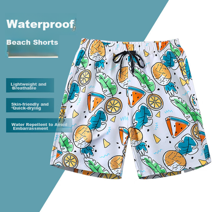 F.DYRAA Men's Beach Shorts, Loose Casual Swim Trunks for Water Activities, Two-Piece Set with Fruit Print, Size XL, Model 84003