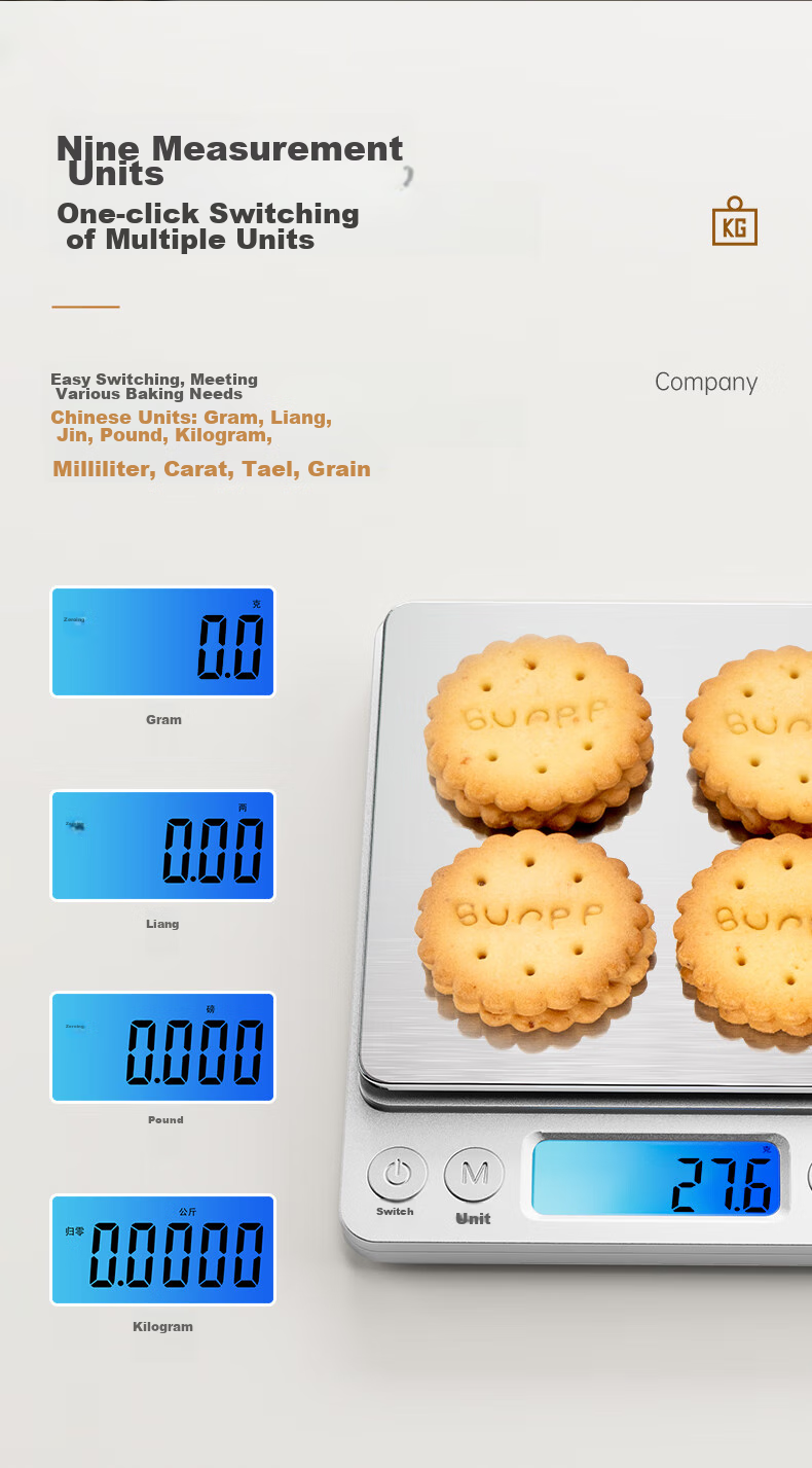 Meilen Electronic Kitchen Scale, Small High-Precision Baking Scale, Gram Weighing Food Scale, Stainless Steel Surface, 0.1g 11