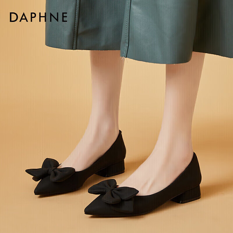 Женские туфли DAPHNE, элегантные туфли с острым носом на низком каблуке, с бантом, универсальные туфли на толстом каблуке, удобные туфли для работы