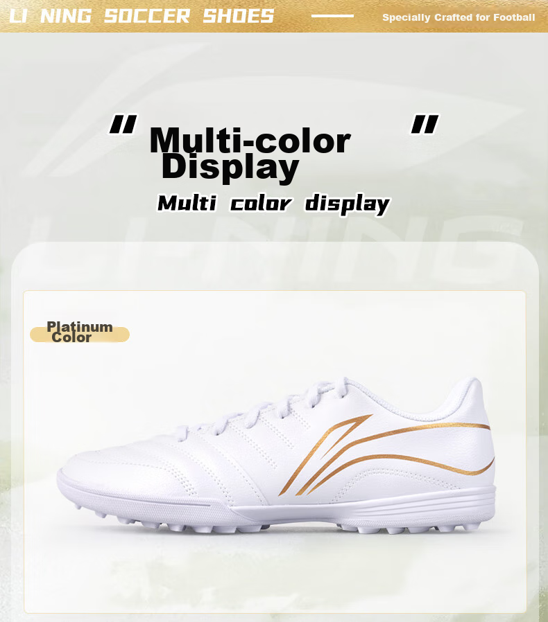 Li-Ning Soccer Shoes for Adults, Men's Cleats, Big Kids And Teenagers, Professional Competition Training Shoes, Non-Slip Breathable Cleats, White, Size 43 15