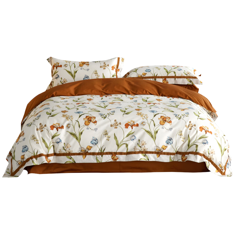 Dohia Pure Cotton Bedding Set, French Vintage Double Full Cotton Duvet Cover Bed Sheet Set, 1.8m Bed, 229*230cm, with Tie-Back Desig