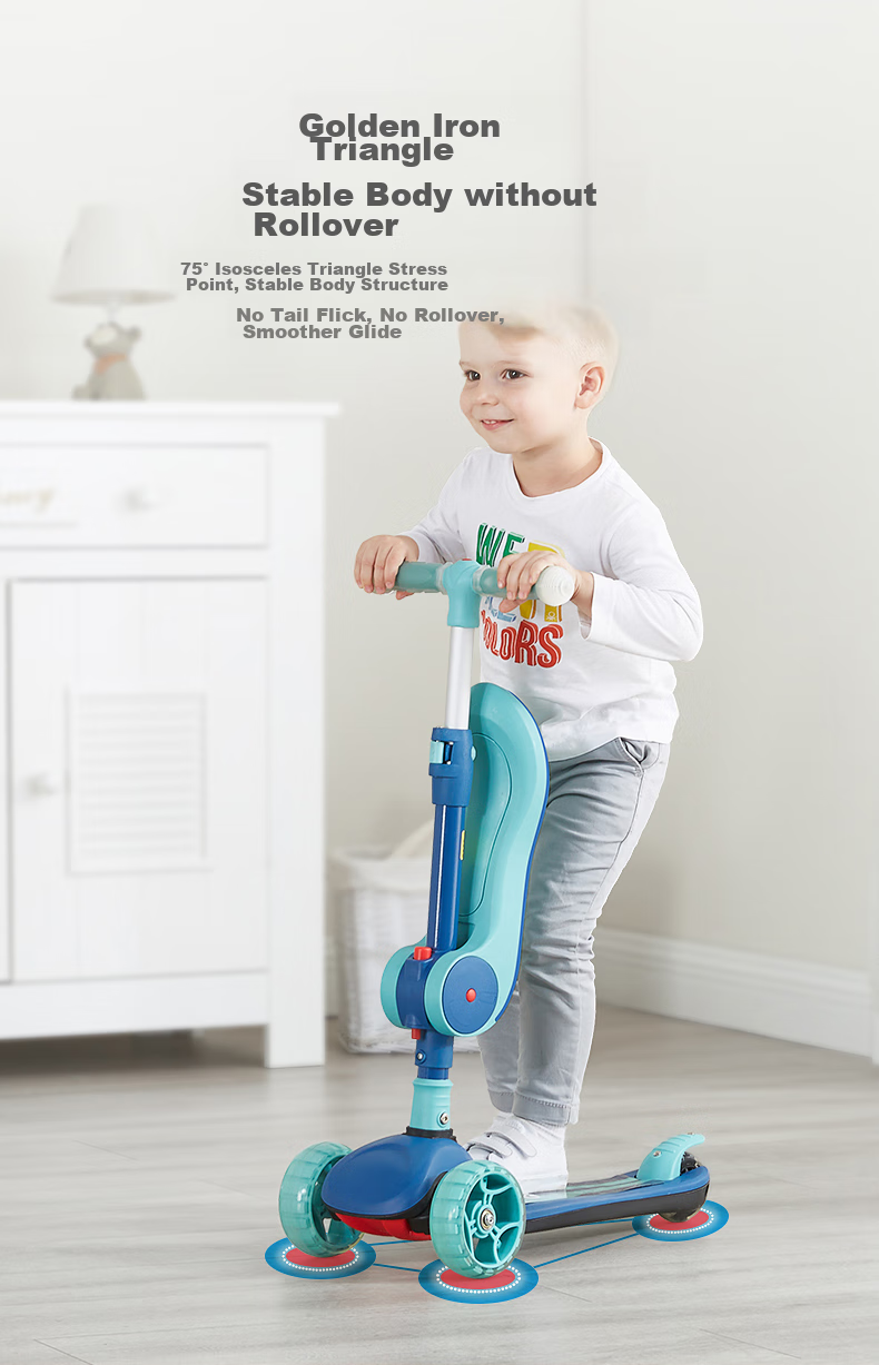 KUB Children's Scooter for Ages 3-6 Gift Flashing Wheels Foldable Multifunctional Forest Gree 7