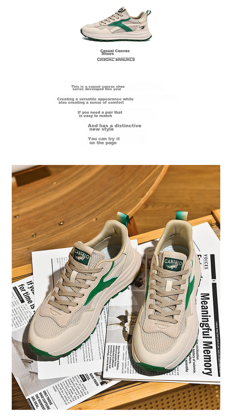 CARTELO Men's Shoes, Spring And Summer Casual Sports Running Hiking Dad Shoes, Travel Sneakers, QH8306, Sand Green, Size 39 2