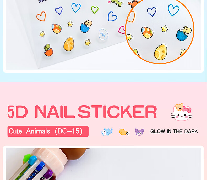 Diyu Glow-In Nail Stickers for Children And Girls, Embossed Nail Art Decals, Removable Waterproof 3-Year Baby Kids Fluorescent Nail Stickers 16
