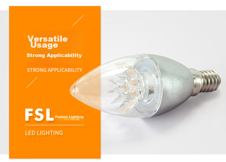 Foshanzhaoming Crystal Lamp Bulb, Candle-Shaped, Pointed Crystal Bulb, Small Screw Base E14, Silver, 6.5W, Cool White Light 9