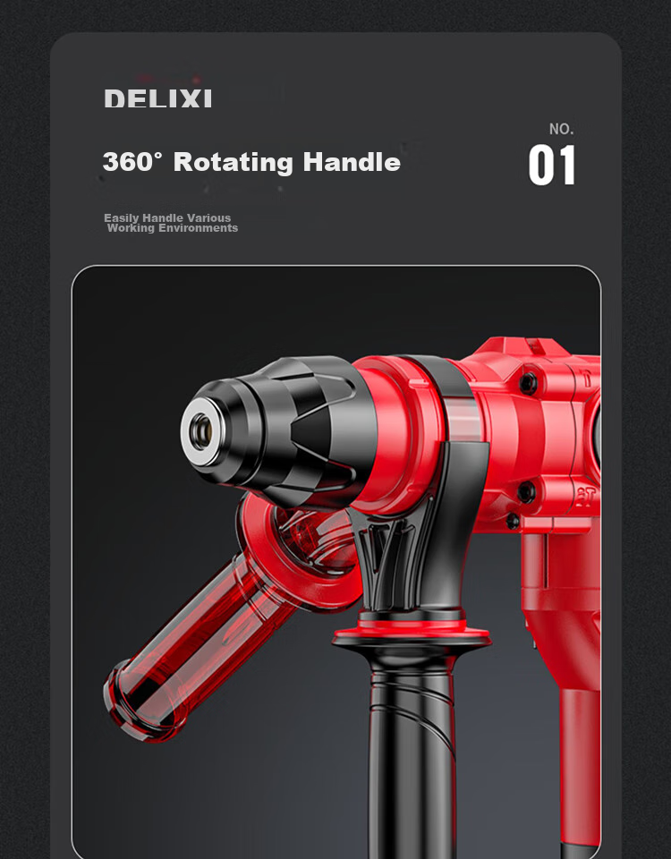 DELIXI Electric Hammer, Chisel And Drill, High-Power Three-In Impact Drill, Concrete, Home Use, Multi-Functional Electric Tool, Plug-In Electric Hammer 29