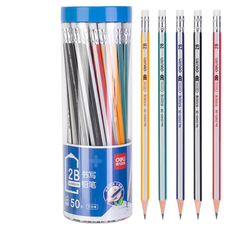 Deli 50 Pcs 2B Classic Colored Mechanical Pencils with Eraser Tip, Hexagonal Shaft, for Students' Writing, Sketching And Drawing, 33433-2B School Supplies