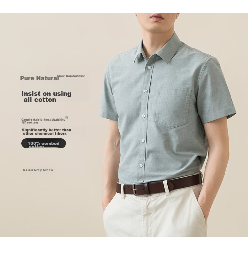 BLACKMONDAY Summer Pure Cotton Oxford Cloth Shirt for Men, Short Sleeve All-Cotton Wrinkle-Free Fashionable Versatile Business Casual Formal Dress Shirt 4