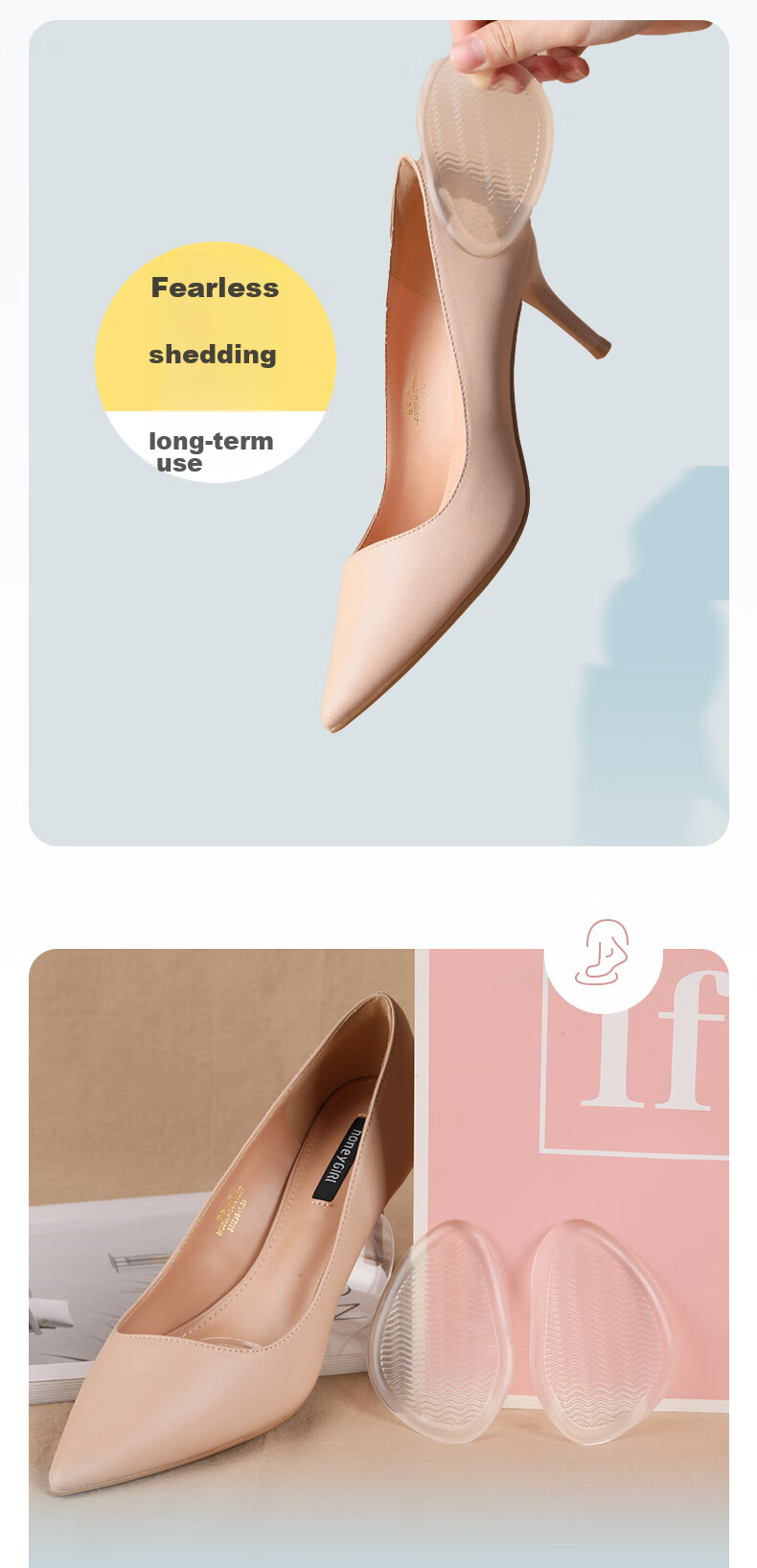 FOOTOPPO Silicone Forearm Pad, High Heel Shoe Half Size Insole, Soft Summer Women's Non-Slip Pad, Sole Insole, Foot Pad, Thin Half Pad 8