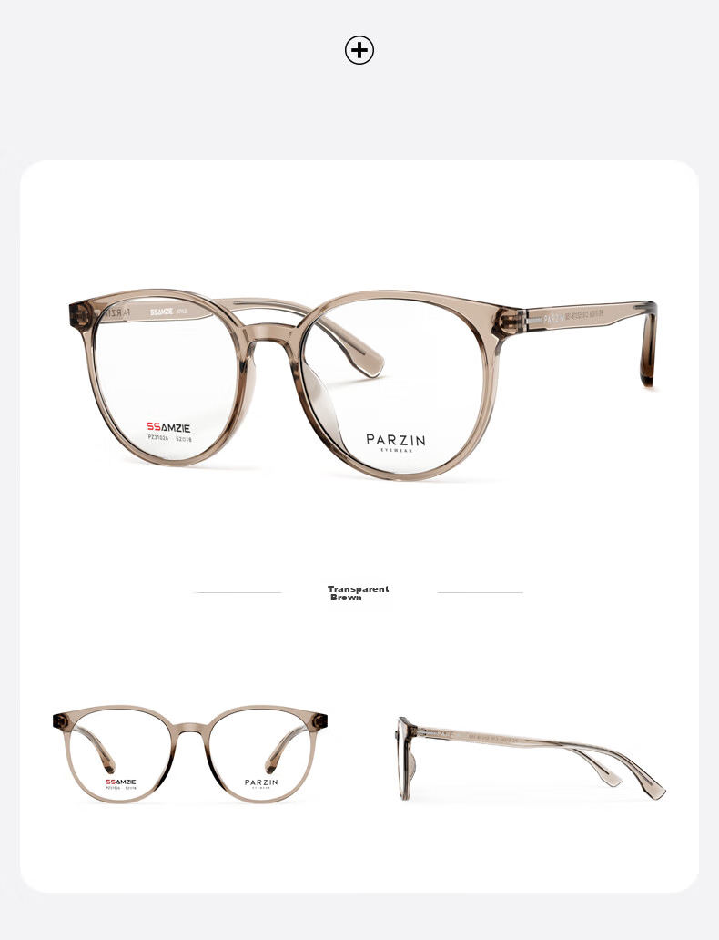PARZIN Myopia Glasses Frame, Fashionable Round Frame for Men And Women, Lightweight Plain Glasses, Can Be Fitted with Prescription Lenses, 31026 11