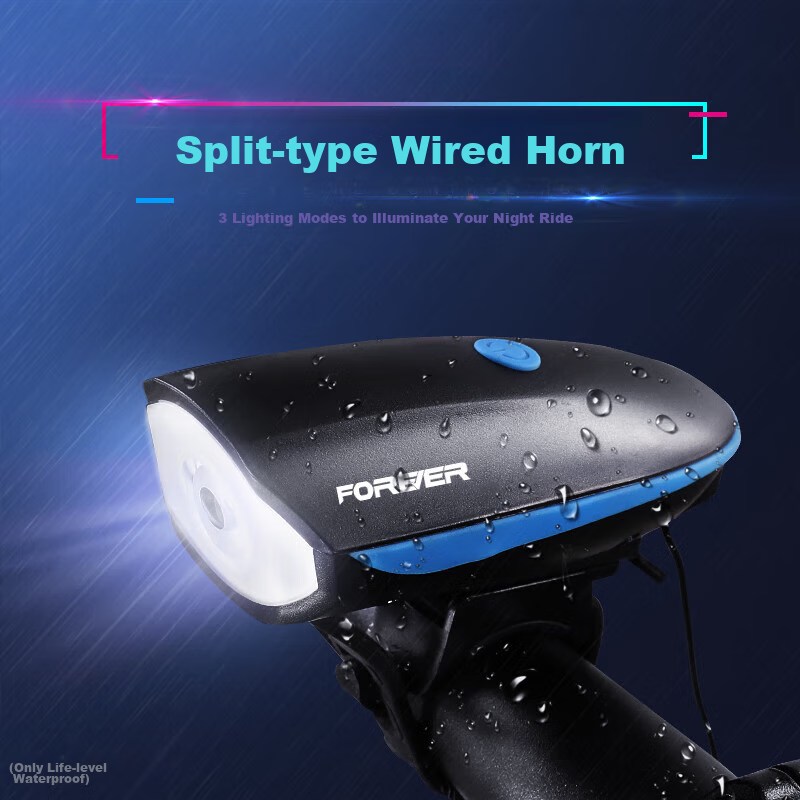 FOREVER Bicycle Horn Light, Mountain Bike Road Bike USB Rechargeable Front Light LED Light High Brightness Flashlight, Cycling Accessories with Multiple Light And Sound Modes
