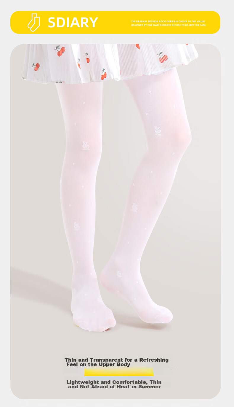 Barbie Children's Tights, Summer Thin Style, Girls' Ultra-Thin Stockings, Mosquito-Proof Socks, Base Layer Socks, Little Rabbit White + Little Bear Yellow, L 3