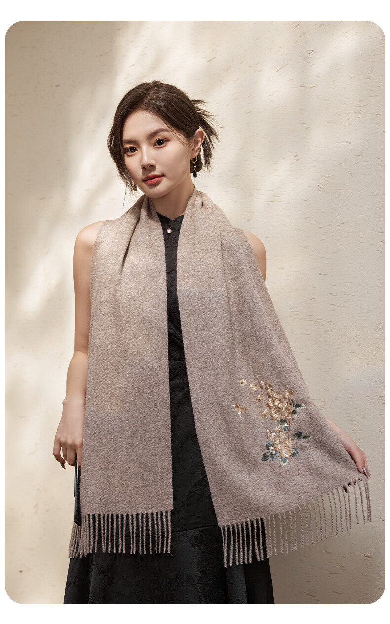 Hengyuanxiang 100% Wool Scarf for Women, Autumn And Winter Warm Neck Warmer, Embroidered Shawl, Gift for Mom And Elders, Mid-Autumn Festival Birthday Present 12