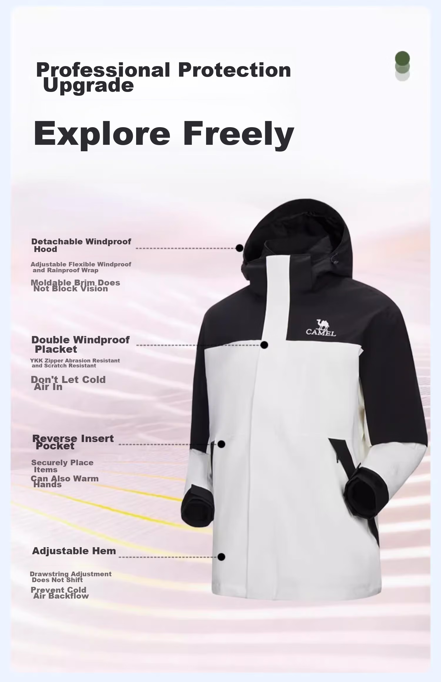 CAMEL 3-in-1 Waterproof Rainproof Mountaineering Jacket Unisex Outdoor Hiking Coat 20
