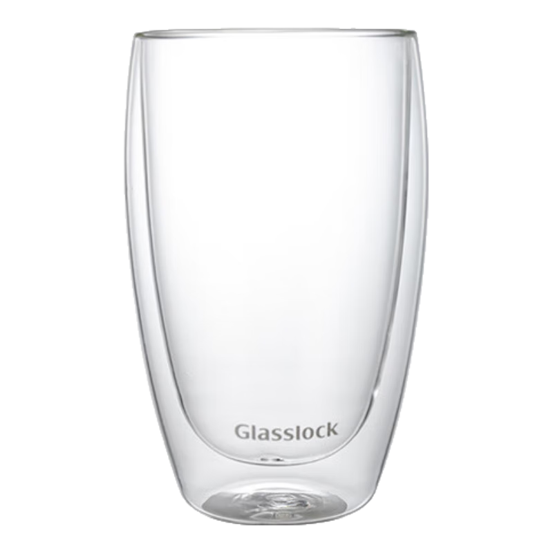 GLASSLOCK Double-Walled Coffee Glass Cup, Heat-Resistant, Anti-Scalding, Transparent Latte Milk Cup for Home Use, Simple Design without Handle, 475ml