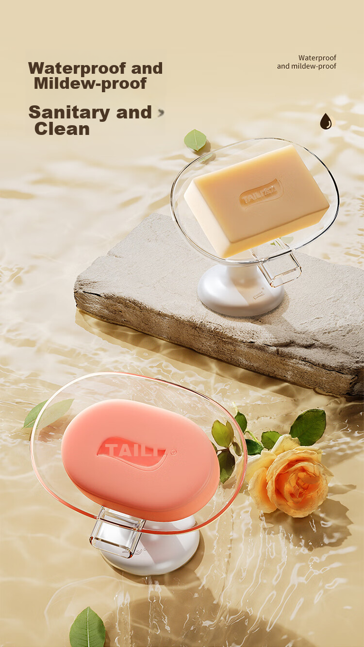 Taili Suction Cup Soap Dish with Drainage, No Drilling Required, Bathroom TPE Material Strong Adhesion Storage Holder 8